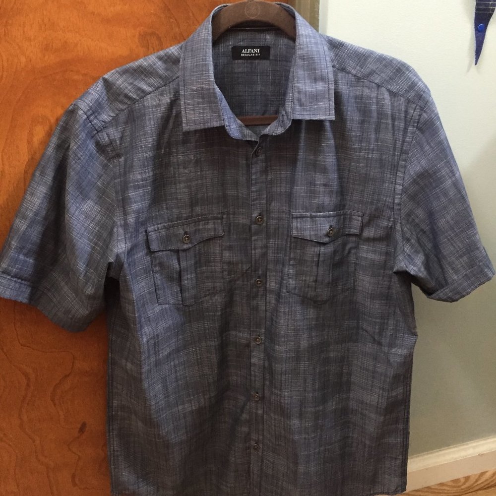 Alfani Men's Navy Blue Short Sleeve Button Up